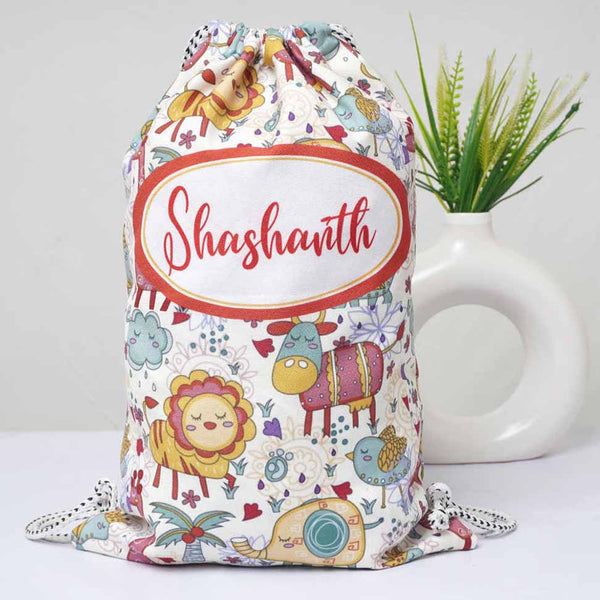 Personalised Animal Printed Kids Drawstring Bag